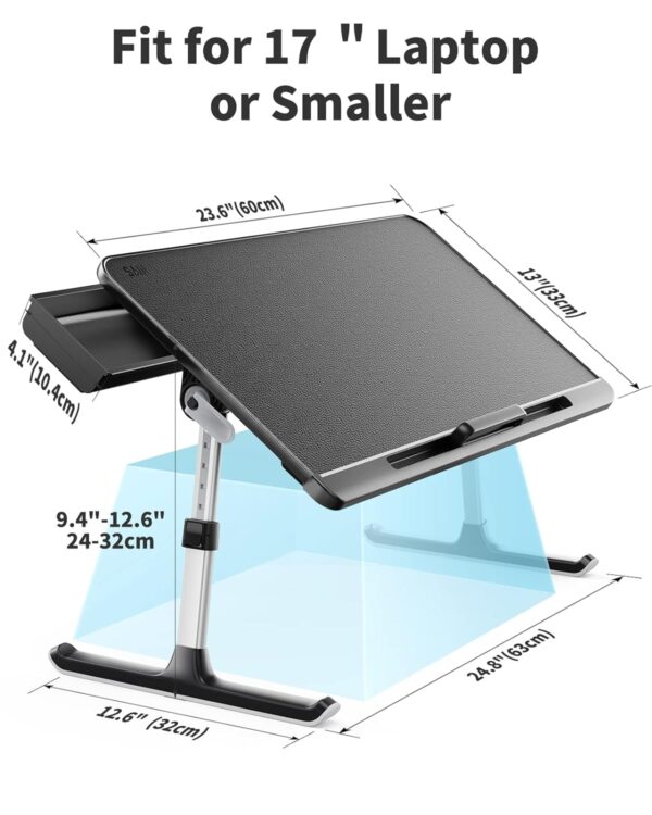 SAIJI Bed Tray Table, Adjustable Laptop Stand With Storage Drawer, Portable Standing Table With Foldable Legs, Lap Tablet Desk