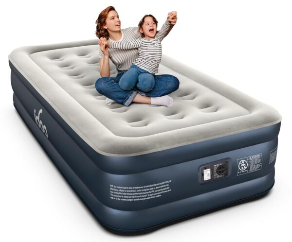 "iDOO Single Air Bed: Built-in Pump, Quick Inflation, 190x100x46cm (250kg Max)"